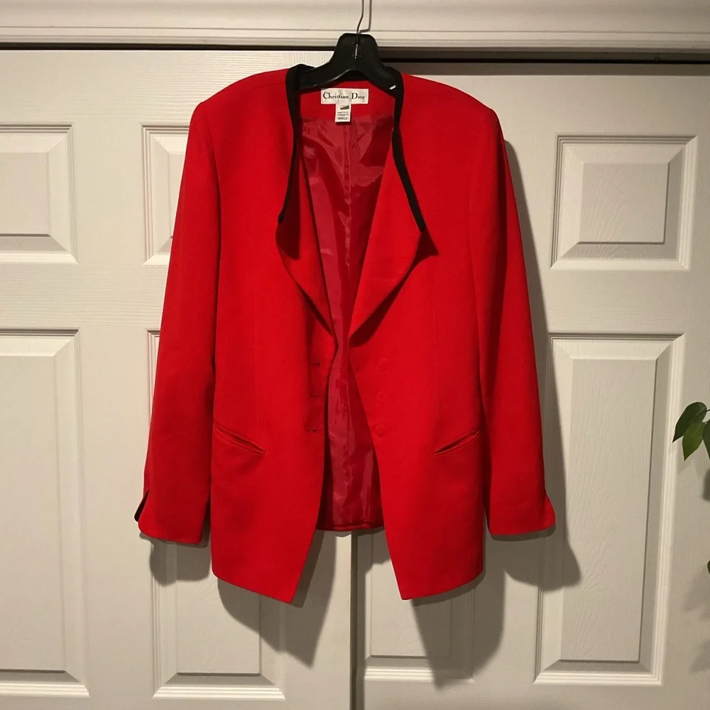 Christian Dior Vintage Red Dress Suit Jacket Blazer Y2K Work Party sz 10